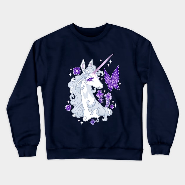 The Last Unicorn Portrait - Butterfly Whispers Crewneck Sweatshirt by DajonAcevedo